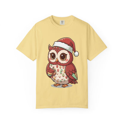 Festive Forest Friend: Christmas Owl Illustration, Cute Holiday Character Design T-shirt – Custom T-Shirt by PixelCraft360, unique decoration for events and special gifts