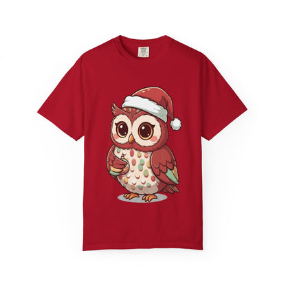 Festive Forest Friend: Christmas Owl Illustration, Cute Holiday Character Design T-shirt – Custom T-Shirt by PixelCraft360, unique decoration for events and special gifts