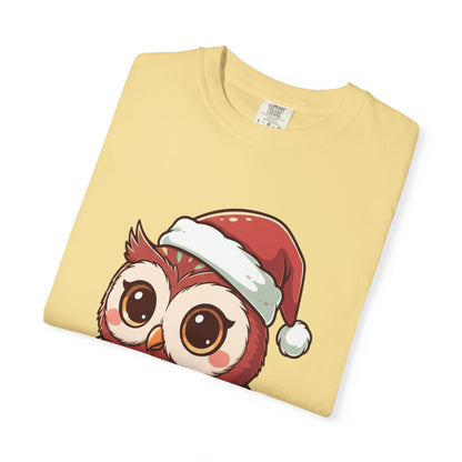 Festive Forest Friend: Christmas Owl Illustration, Cute Holiday Character Design T-shirt – Custom T-Shirt by PixelCraft360, unique decoration for events and special gifts