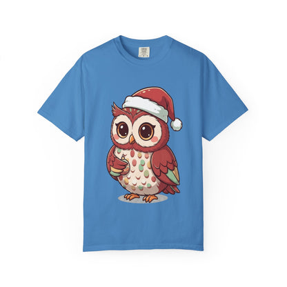 Festive Forest Friend: Christmas Owl Illustration, Cute Holiday Character Design T-shirt – Custom T-Shirt by PixelCraft360, unique decoration for events and special gifts