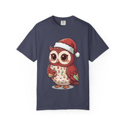 Festive Forest Friend: Christmas Owl Illustration, Cute Holiday Character Design T-shirt – Custom T-Shirt by PixelCraft360, unique decoration for events and special gifts