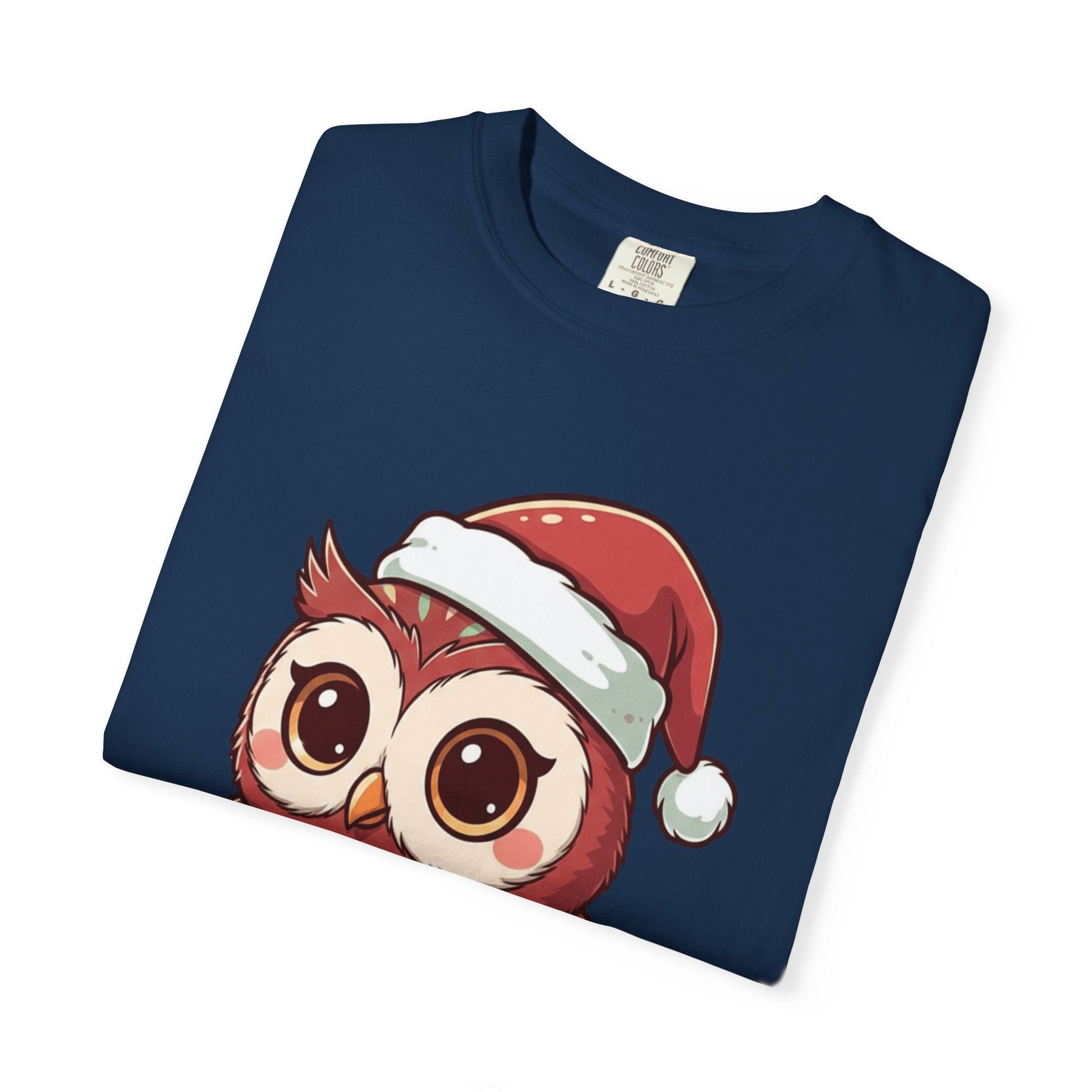 Festive Forest Friend: Christmas Owl Illustration, Cute Holiday Character Design T-shirt – Custom T-Shirt by PixelCraft360, unique decoration for events and special gifts