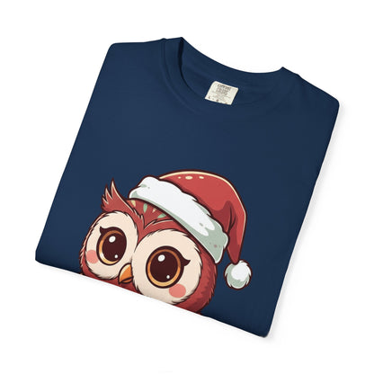 Festive Forest Friend: Christmas Owl Illustration, Cute Holiday Character Design T-shirt – Custom T-Shirt by PixelCraft360, unique decoration for events and special gifts