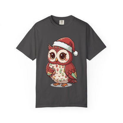 Festive Forest Friend: Christmas Owl Illustration, Cute Holiday Character Design T-shirt – Custom T-Shirt by PixelCraft360, unique decoration for events and special gifts
