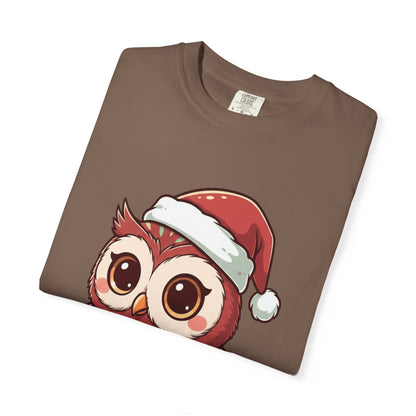 Festive Forest Friend: Christmas Owl Illustration, Cute Holiday Character Design T-shirt – Custom T-Shirt by PixelCraft360, unique decoration for events and special gifts