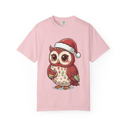 Festive Forest Friend: Christmas Owl Illustration, Cute Holiday Character Design T-shirt – Custom T-Shirt by PixelCraft360, unique decoration for events and special gifts