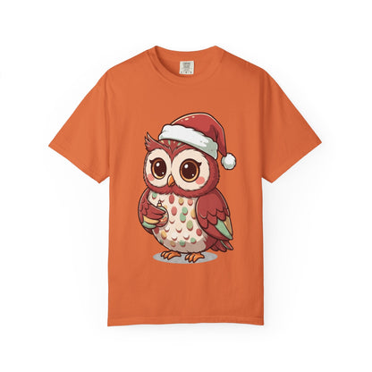 Festive Forest Friend: Christmas Owl Illustration, Cute Holiday Character Design T-shirt – Custom T-Shirt by PixelCraft360, unique decoration for events and special gifts
