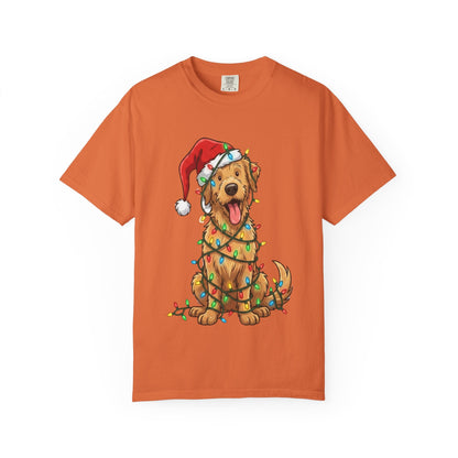 Festive Furry Friend: Christmas Lights Canine, Playful Holiday Illustration T-shirt – Custom T-Shirt by PixelCraft360, unique decoration for events and special gifts