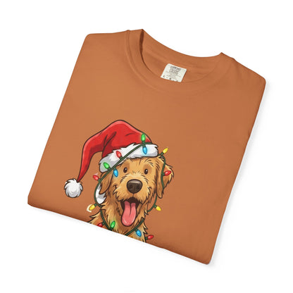 Festive Furry Friend: Christmas Lights Canine, Playful Holiday Illustration T-shirt – Custom T-Shirt by PixelCraft360, unique decoration for events and special gifts