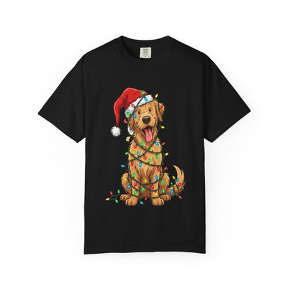 Festive Furry Friend: Christmas Lights Canine, Playful Holiday Illustration T-shirt – Custom T-Shirt by PixelCraft360, unique decoration for events and special gifts