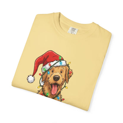 Festive Furry Friend: Christmas Lights Canine, Playful Holiday Illustration T-shirt – Custom T-Shirt by PixelCraft360, unique decoration for events and special gifts