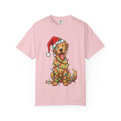 Festive Furry Friend: Christmas Lights Canine, Playful Holiday Illustration T-shirt – Custom T-Shirt by PixelCraft360, unique decoration for events and special gifts