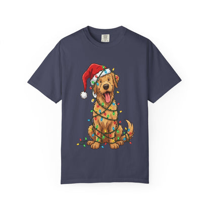 Festive Furry Friend: Christmas Lights Canine, Playful Holiday Illustration T-shirt – Custom T-Shirt by PixelCraft360, unique decoration for events and special gifts