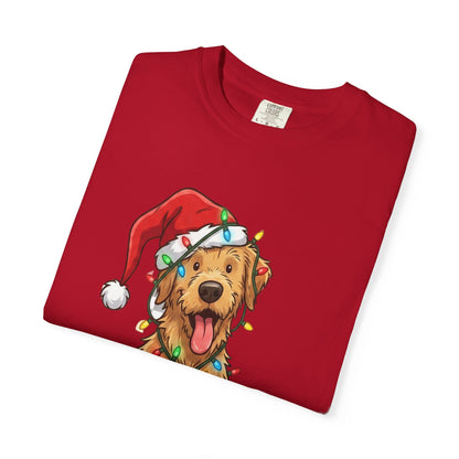 Festive Furry Friend: Christmas Lights Canine, Playful Holiday Illustration T-shirt – Custom T-Shirt by PixelCraft360, unique decoration for events and special gifts