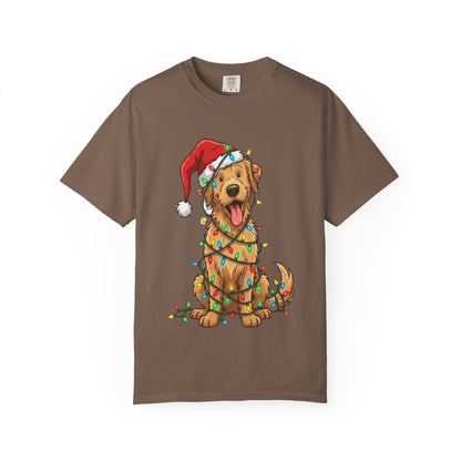 Festive Furry Friend: Christmas Lights Canine, Playful Holiday Illustration T-shirt – Custom T-Shirt by PixelCraft360, unique decoration for events and special gifts