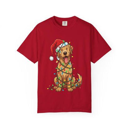 Festive Furry Friend: Christmas Lights Canine, Playful Holiday Illustration T-shirt – Custom T-Shirt by PixelCraft360, unique decoration for events and special gifts