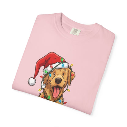 Festive Furry Friend: Christmas Lights Canine, Playful Holiday Illustration T-shirt – Custom T-Shirt by PixelCraft360, unique decoration for events and special gifts