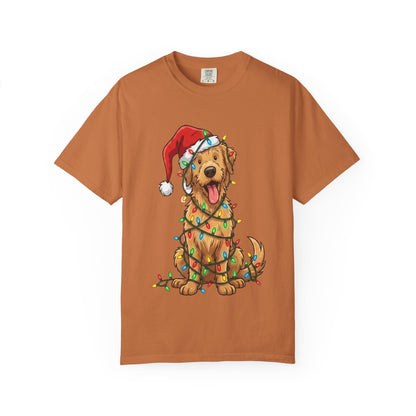 Festive Furry Friend: Christmas Lights Canine, Playful Holiday Illustration T-shirt – Custom T-Shirt by PixelCraft360, unique decoration for events and special gifts