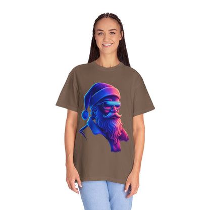 Festive Fusion: Digital Holiday Portrait, Stylized Cyberpunk Santa T-shirt – Custom T-Shirt by PixelCraft360, unique decoration for events and special gifts