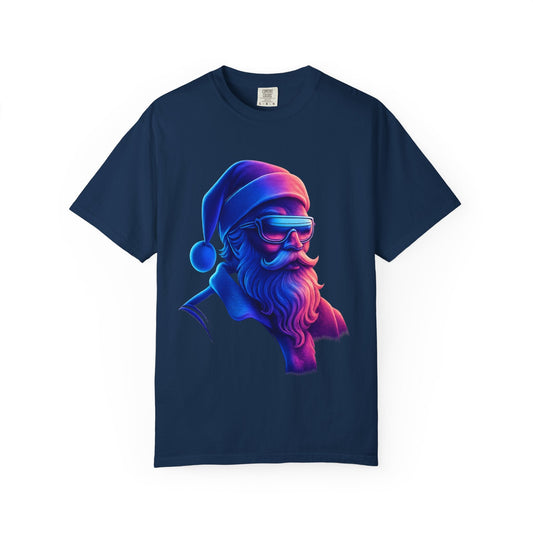 Festive Fusion: Digital Holiday Portrait, Stylized Cyberpunk Santa T-shirt – Custom T-Shirt by PixelCraft360, unique decoration for events and special gifts
