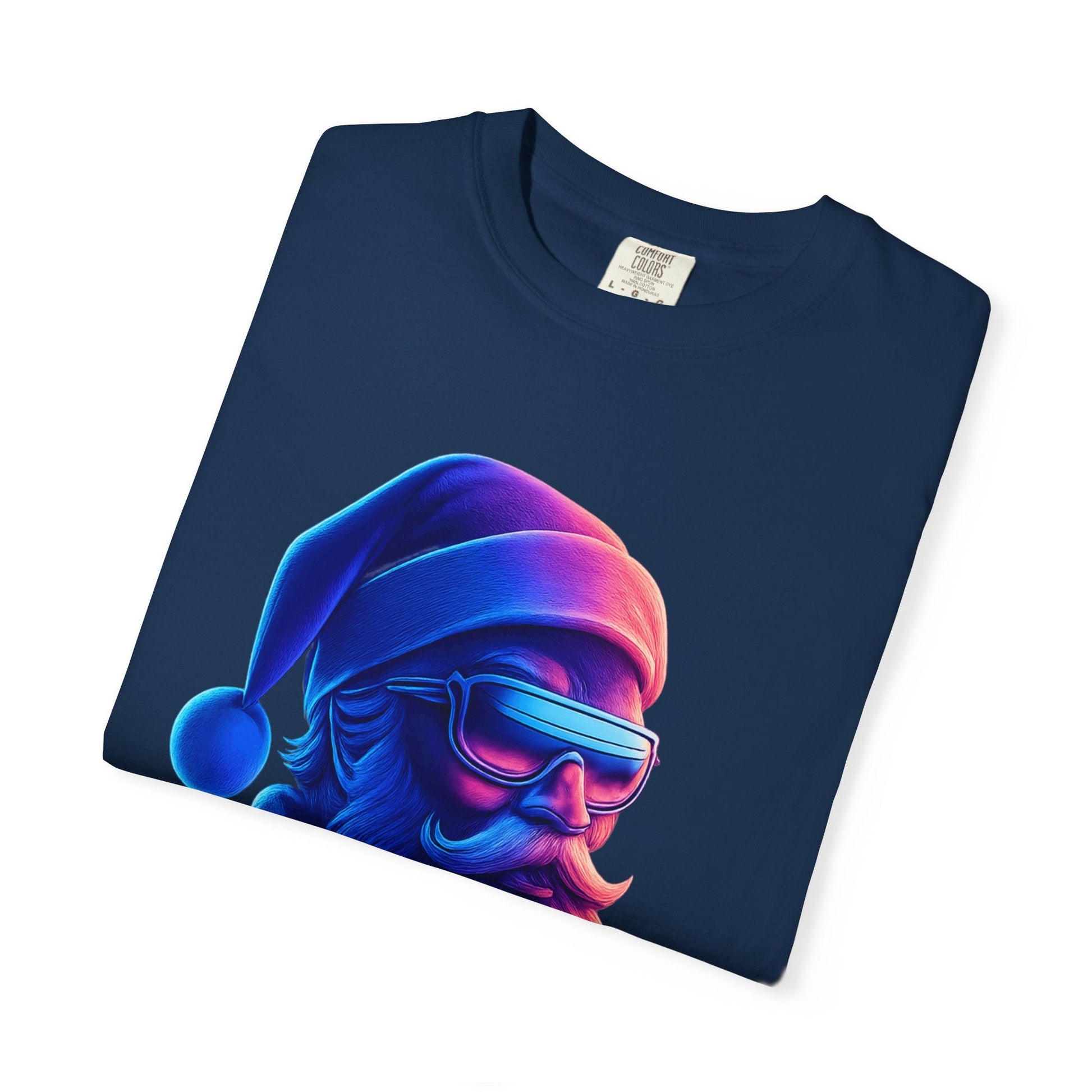 Festive Fusion: Digital Holiday Portrait, Stylized Cyberpunk Santa T-shirt – Custom T-Shirt by PixelCraft360, unique decoration for events and special gifts