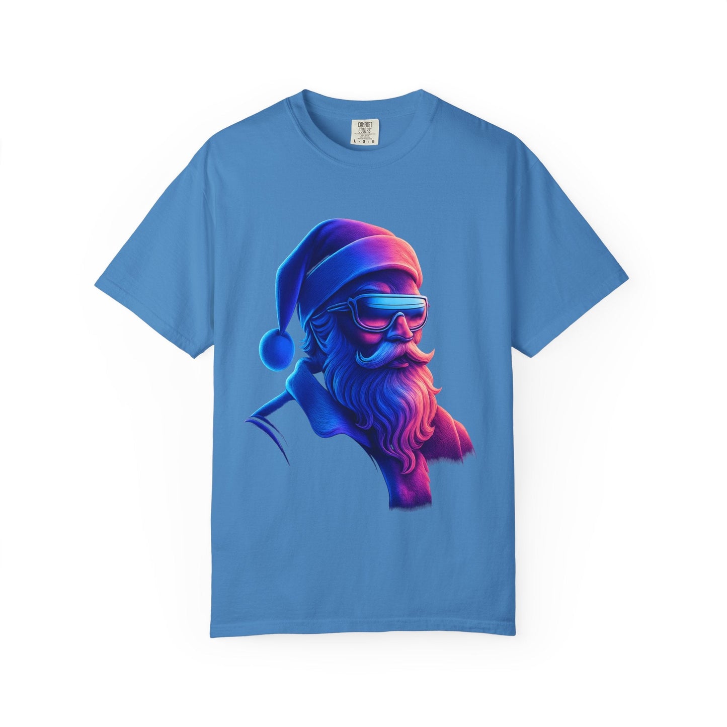 Festive Fusion: Digital Holiday Portrait, Stylized Cyberpunk Santa T-shirt – Custom T-Shirt by PixelCraft360, unique decoration for events and special gifts