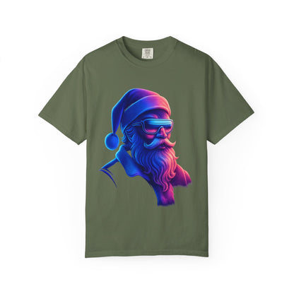 Festive Fusion: Digital Holiday Portrait, Stylized Cyberpunk Santa T-shirt – Custom T-Shirt by PixelCraft360, unique decoration for events and special gifts