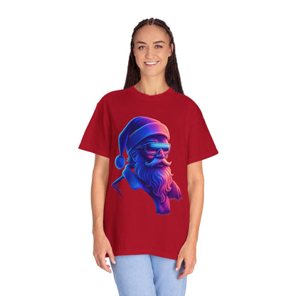 Festive Fusion: Digital Holiday Portrait, Stylized Cyberpunk Santa T-shirt – Custom T-Shirt by PixelCraft360, unique decoration for events and special gifts