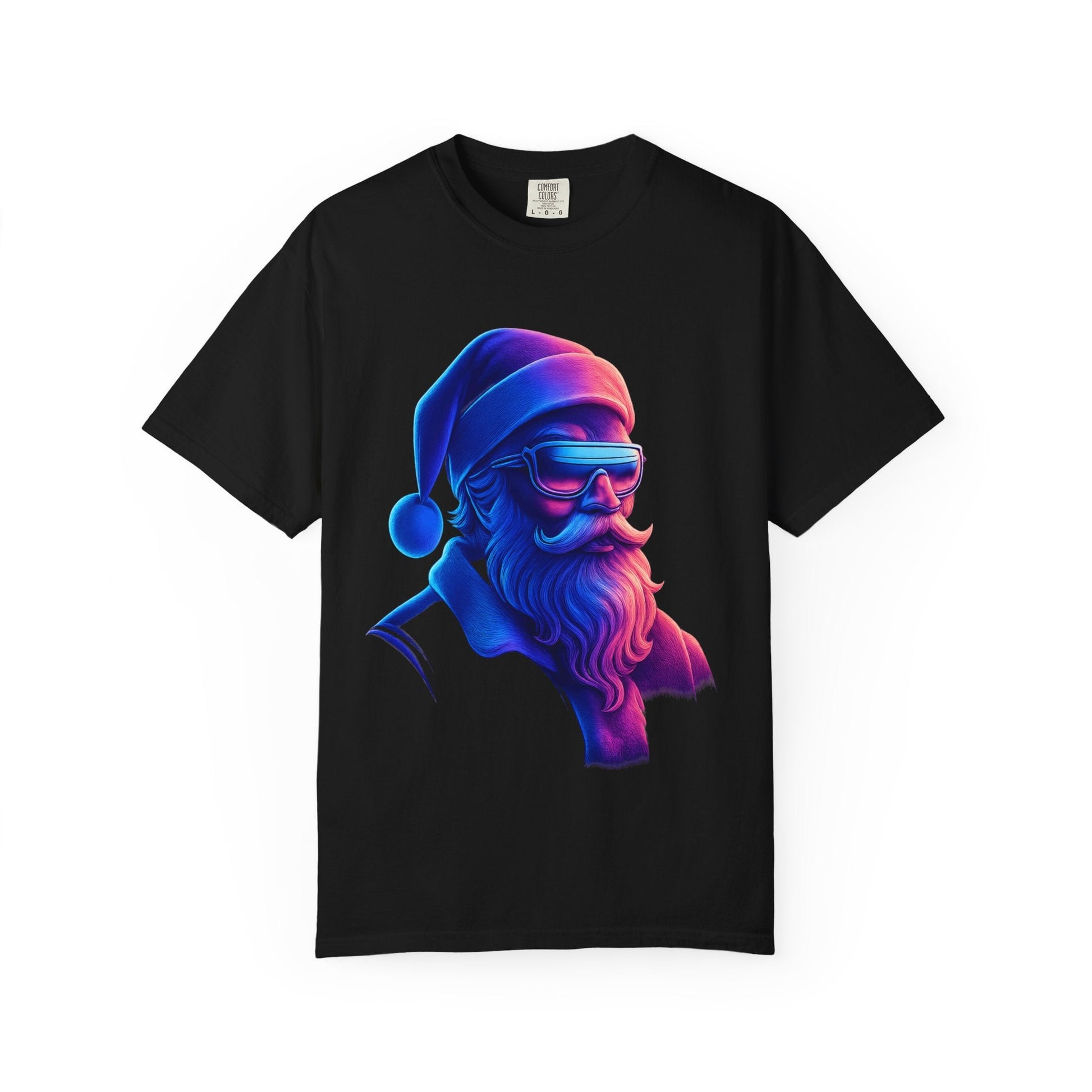 Festive Fusion: Digital Holiday Portrait, Stylized Cyberpunk Santa T-shirt – Custom T-Shirt by PixelCraft360, unique decoration for events and special gifts