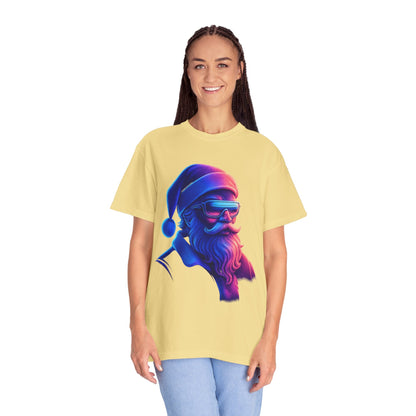 Festive Fusion: Digital Holiday Portrait, Stylized Cyberpunk Santa T-shirt – Custom T-Shirt by PixelCraft360, unique decoration for events and special gifts