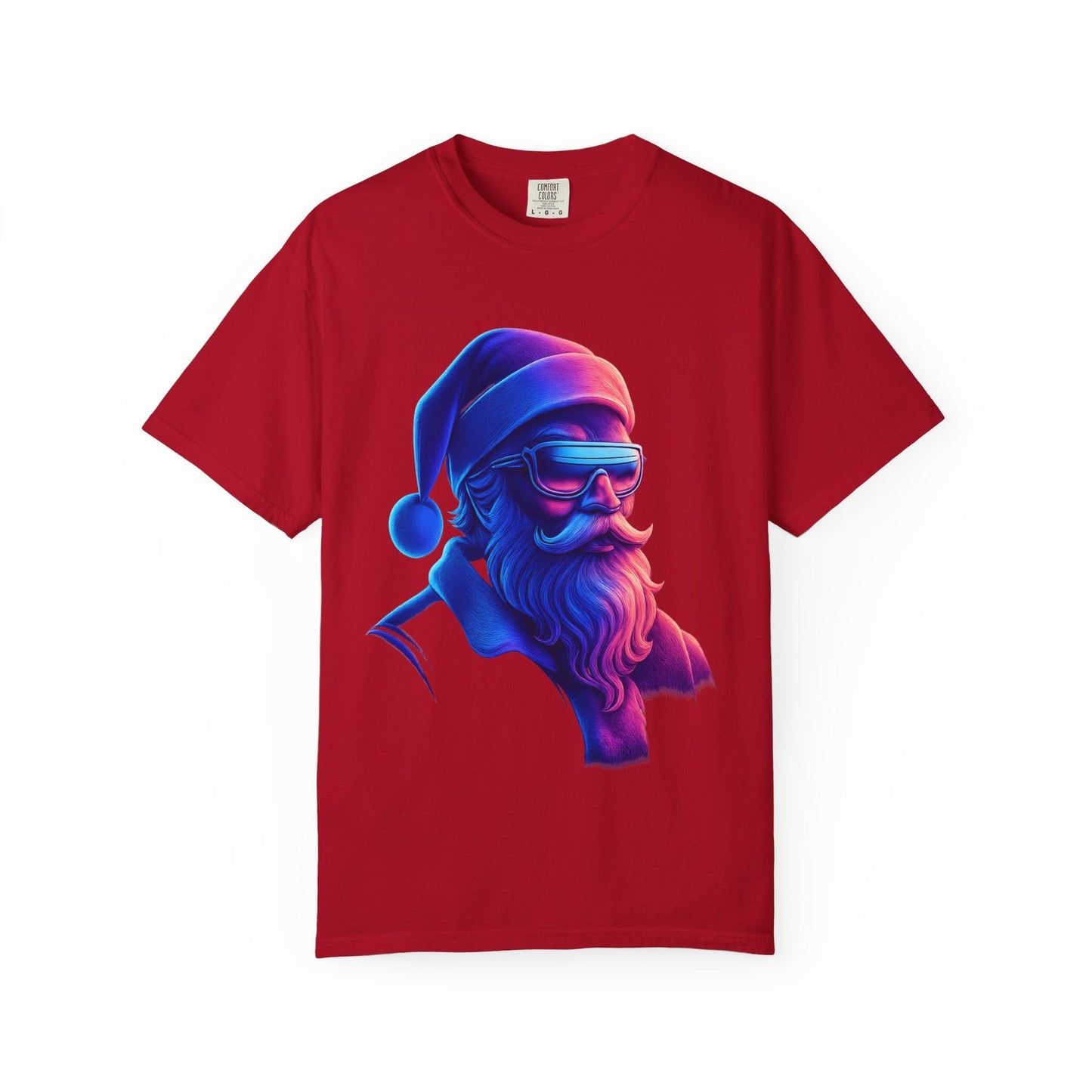 Festive Fusion: Digital Holiday Portrait, Stylized Cyberpunk Santa T-shirt – Custom T-Shirt by PixelCraft360, unique decoration for events and special gifts
