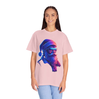 Festive Fusion: Digital Holiday Portrait, Stylized Cyberpunk Santa T-shirt – Custom T-Shirt by PixelCraft360, unique decoration for events and special gifts