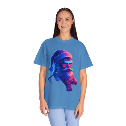 Festive Fusion: Digital Holiday Portrait, Stylized Cyberpunk Santa T-shirt – Custom T-Shirt by PixelCraft360, unique decoration for events and special gifts