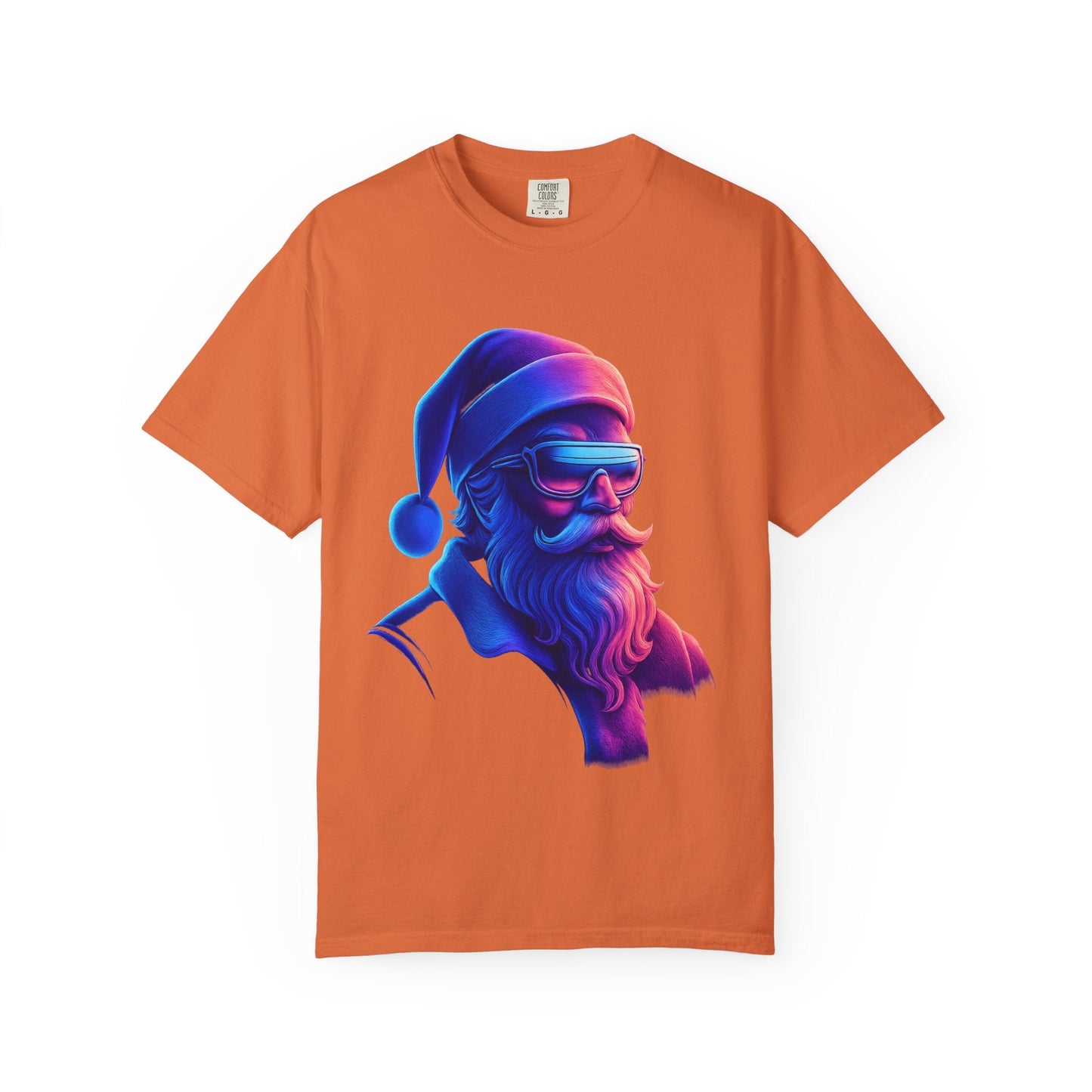 Festive Fusion: Digital Holiday Portrait, Stylized Cyberpunk Santa T-shirt – Custom T-Shirt by PixelCraft360, unique decoration for events and special gifts