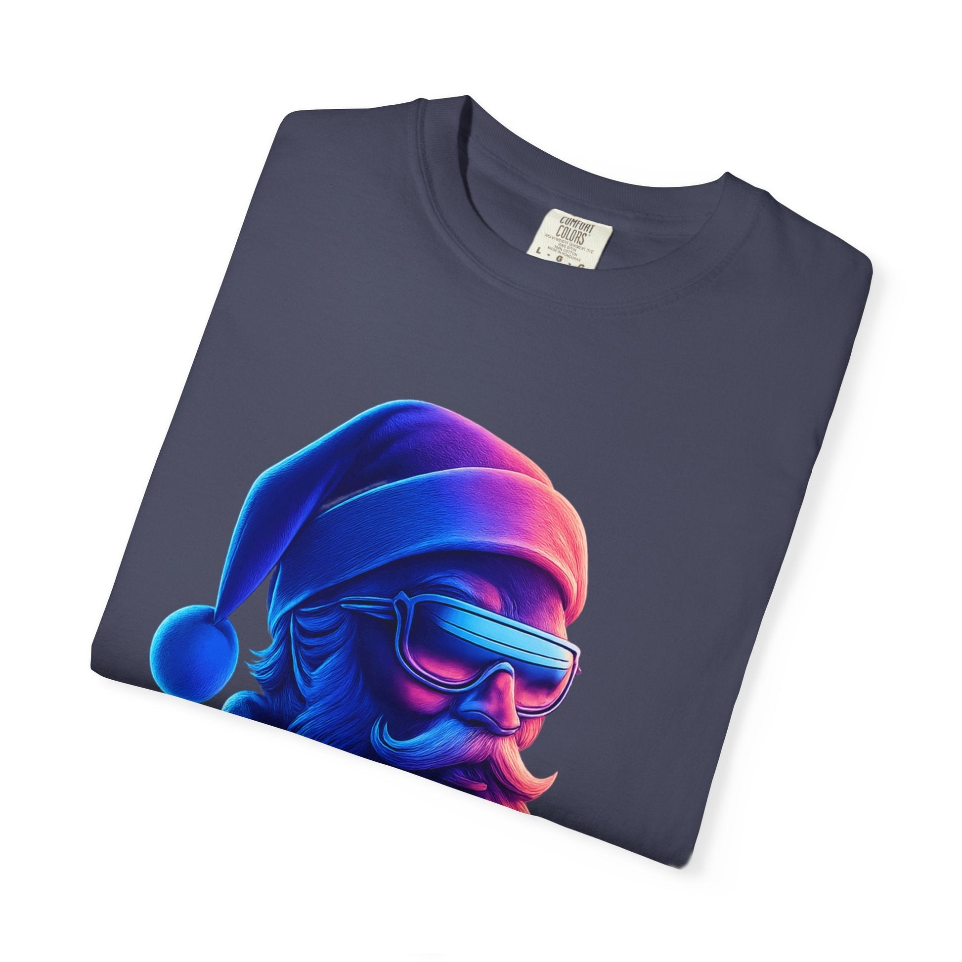 Festive Fusion: Digital Holiday Portrait, Stylized Cyberpunk Santa T-shirt – Custom T-Shirt by PixelCraft360, unique decoration for events and special gifts