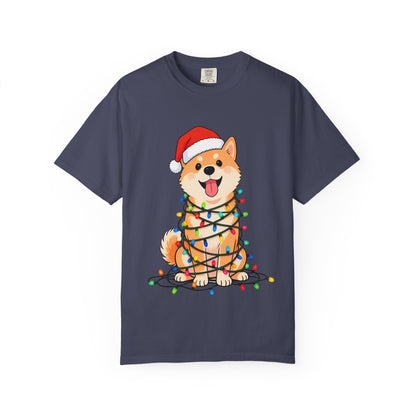 Festive Fuzzy Glow: Holiday Shiba Delight, Digital Christmas Illustration T-shirt – Custom T-Shirt by PixelCraft360, unique decoration for events and special gifts