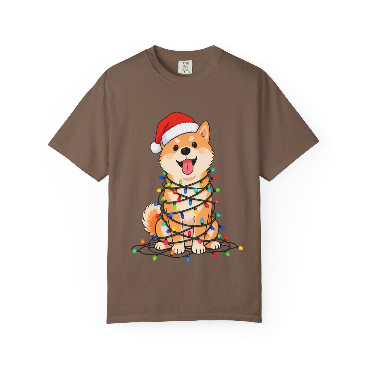 Festive Fuzzy Glow: Holiday Shiba Delight, Digital Christmas Illustration T-shirt – Custom T-Shirt by PixelCraft360, unique decoration for events and special gifts