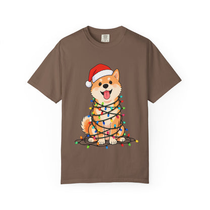 Festive Fuzzy Glow: Holiday Shiba Delight, Digital Christmas Illustration T-shirt – Custom T-Shirt by PixelCraft360, unique decoration for events and special gifts