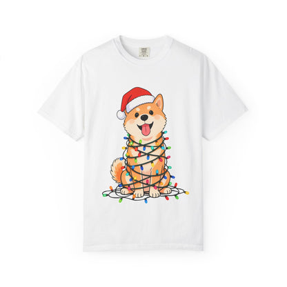Festive Fuzzy Glow: Holiday Shiba Delight, Digital Christmas Illustration T-shirt – Custom T-Shirt by PixelCraft360, unique decoration for events and special gifts
