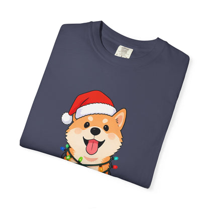 Festive Fuzzy Glow: Holiday Shiba Delight, Digital Christmas Illustration T-shirt – Custom T-Shirt by PixelCraft360, unique decoration for events and special gifts