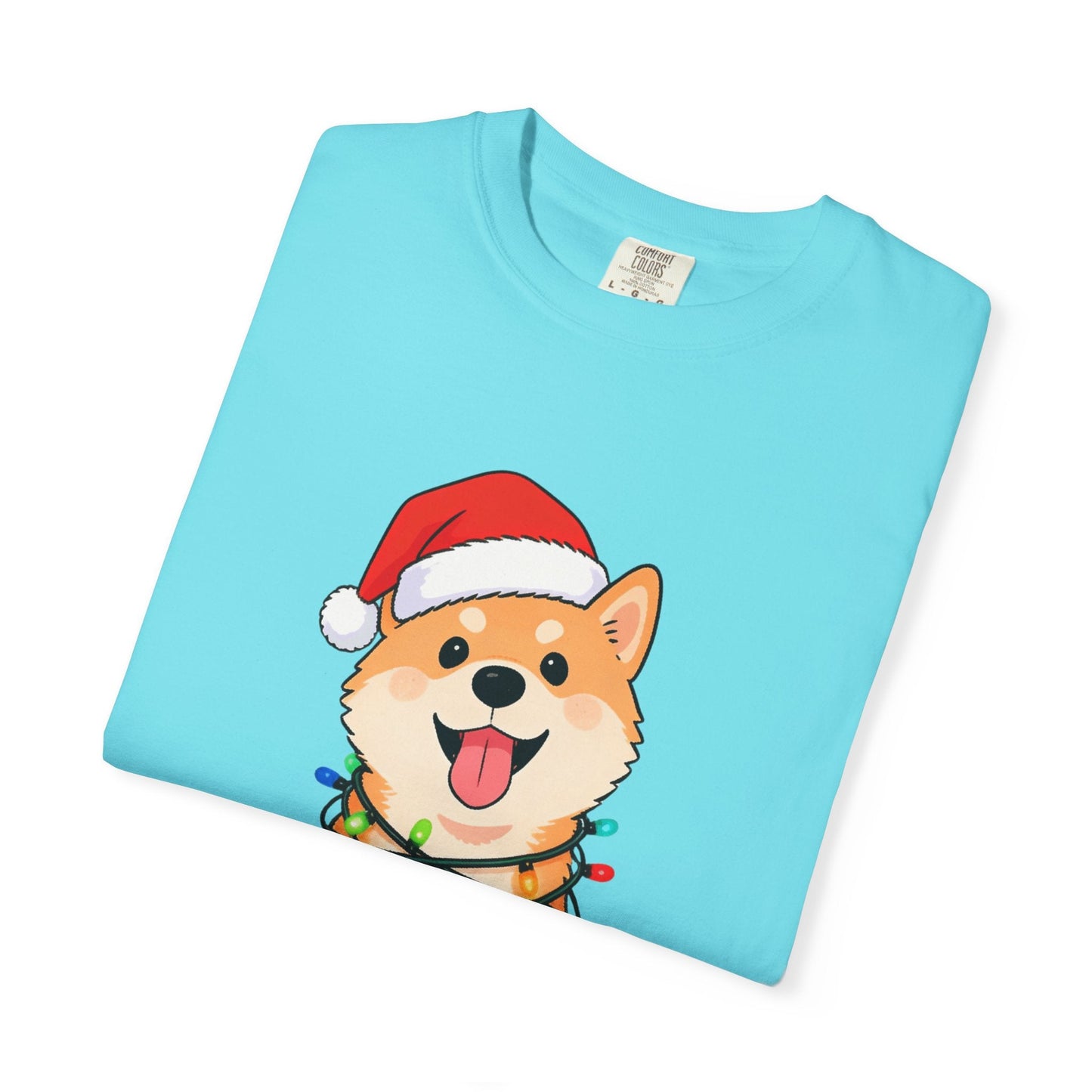 Festive Fuzzy Glow: Holiday Shiba Delight, Digital Christmas Illustration T-shirt – Custom T-Shirt by PixelCraft360, unique decoration for events and special gifts