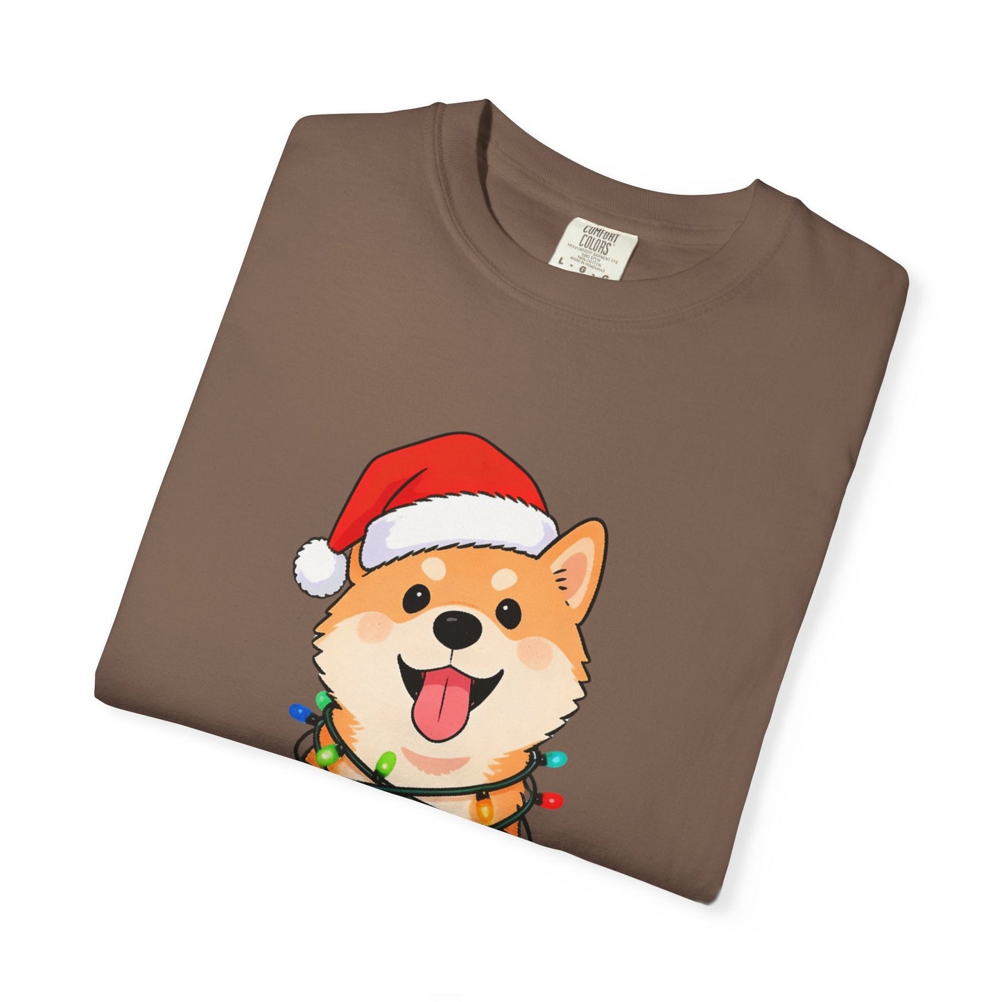 Festive Fuzzy Glow: Holiday Shiba Delight, Digital Christmas Illustration T-shirt – Custom T-Shirt by PixelCraft360, unique decoration for events and special gifts