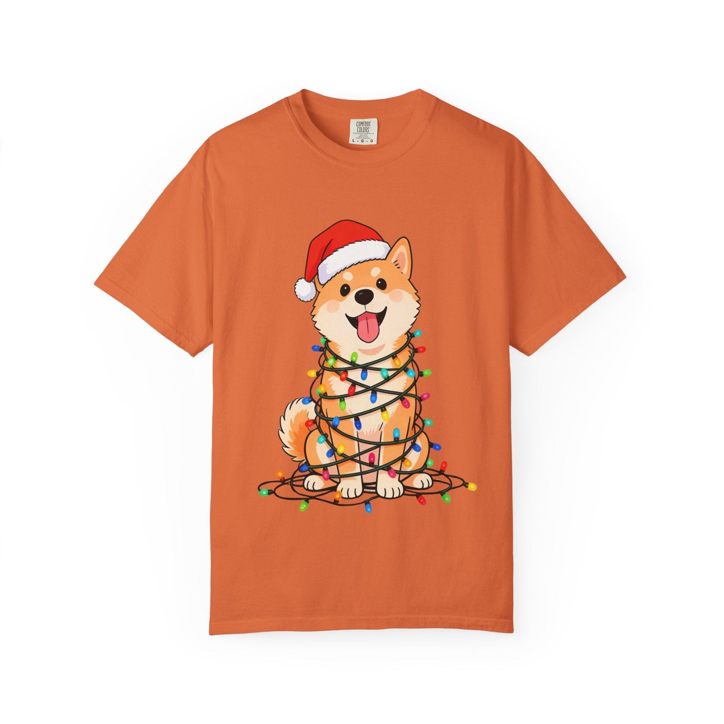 Festive Fuzzy Glow: Holiday Shiba Delight, Digital Christmas Illustration T-shirt – Custom T-Shirt by PixelCraft360, unique decoration for events and special gifts
