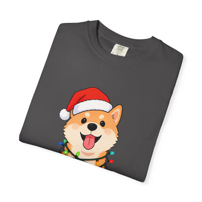 Festive Fuzzy Glow: Holiday Shiba Delight, Digital Christmas Illustration T-shirt – Custom T-Shirt by PixelCraft360, unique decoration for events and special gifts