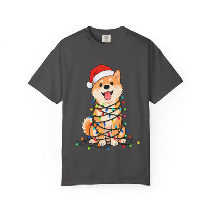 Festive Fuzzy Glow: Holiday Shiba Delight, Digital Christmas Illustration T-shirt – Custom T-Shirt by PixelCraft360, unique decoration for events and special gifts