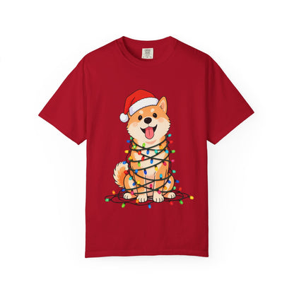 Festive Fuzzy Glow: Holiday Shiba Delight, Digital Christmas Illustration T-shirt – Custom T-Shirt by PixelCraft360, unique decoration for events and special gifts
