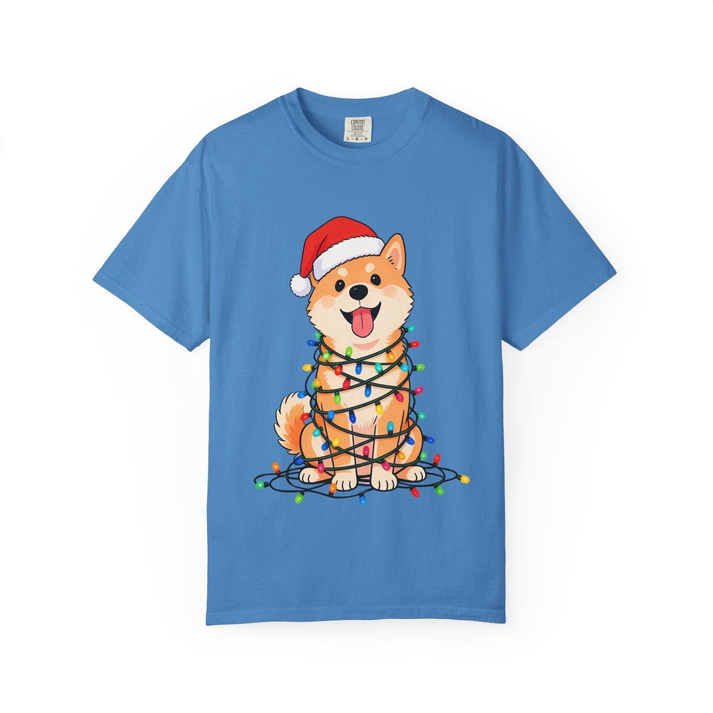 Festive Fuzzy Glow: Holiday Shiba Delight, Digital Christmas Illustration T-shirt – Custom T-Shirt by PixelCraft360, unique decoration for events and special gifts