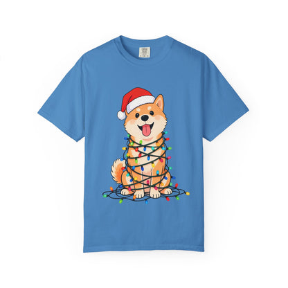 Festive Fuzzy Glow: Holiday Shiba Delight, Digital Christmas Illustration T-shirt – Custom T-Shirt by PixelCraft360, unique decoration for events and special gifts