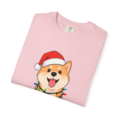 Festive Fuzzy Glow: Holiday Shiba Delight, Digital Christmas Illustration T-shirt – Custom T-Shirt by PixelCraft360, unique decoration for events and special gifts