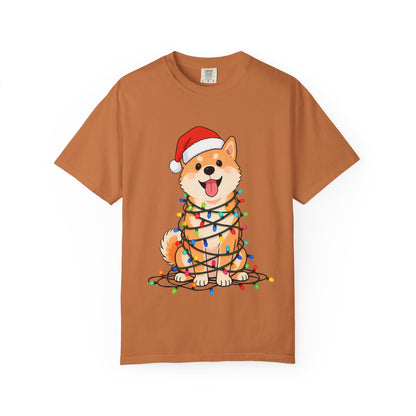 Festive Fuzzy Glow: Holiday Shiba Delight, Digital Christmas Illustration T-shirt – Custom T-Shirt by PixelCraft360, unique decoration for events and special gifts